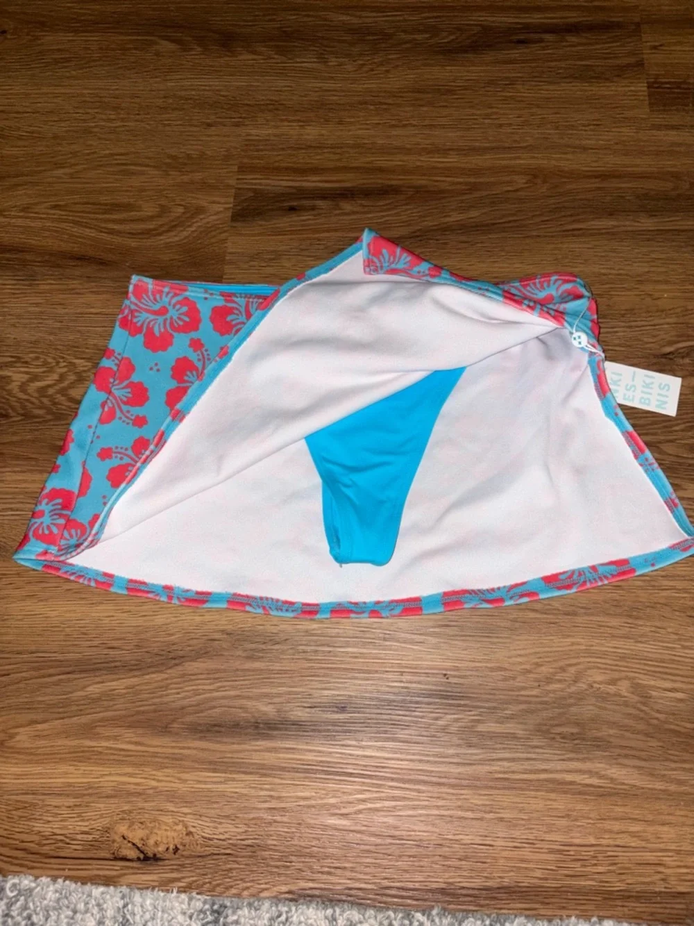 Frankie's Bikinis Blue and Red Floral Swim Skirt